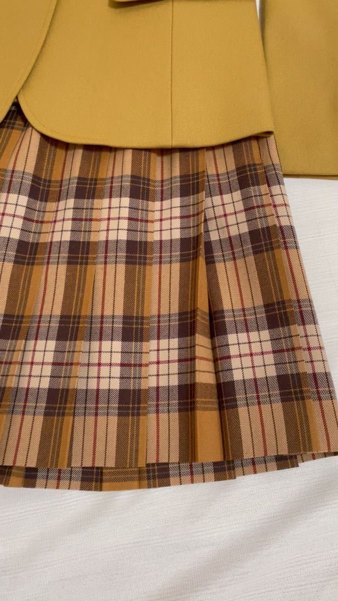 美品 イーストボーイ タータンチェックプリーツスカート 女子 学生服 チェックスカート 43cm丈 7号