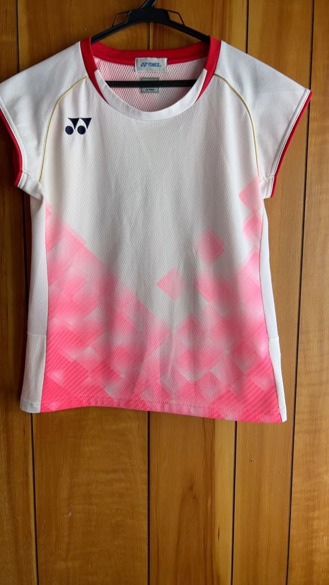 YONEX ゲームシャツ レディース ホワイト×ピンク Lサイズ