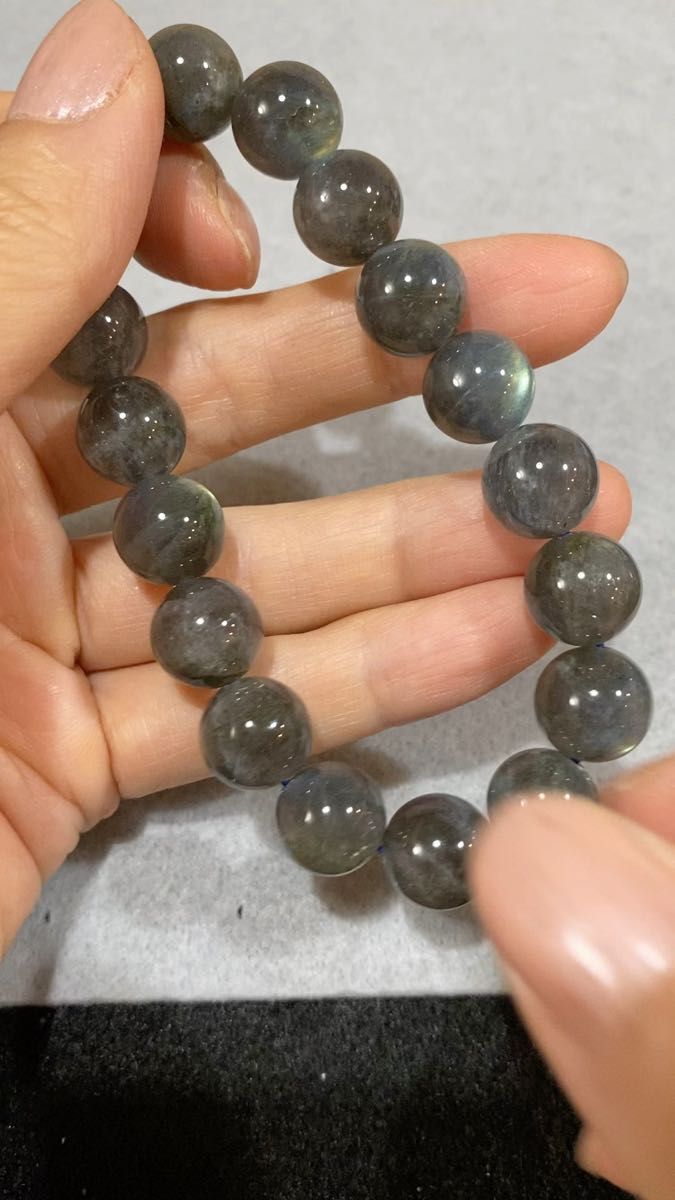 【黒ベース】天然石 ラブラドライト12mm 大粒ブレスレット 6月誕生石 ゴールドシラー