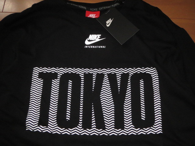 送料無料発送 人気 完売サイズ NIKE INTERNATIONAL Tokyo L/S T-shirt 長袖Tシャツ XL BLACK 正規品 新品未使用 タグ付 撮影.採寸の為開封_NIKE INTERNATIONAL Tokyo L/S T-shirt