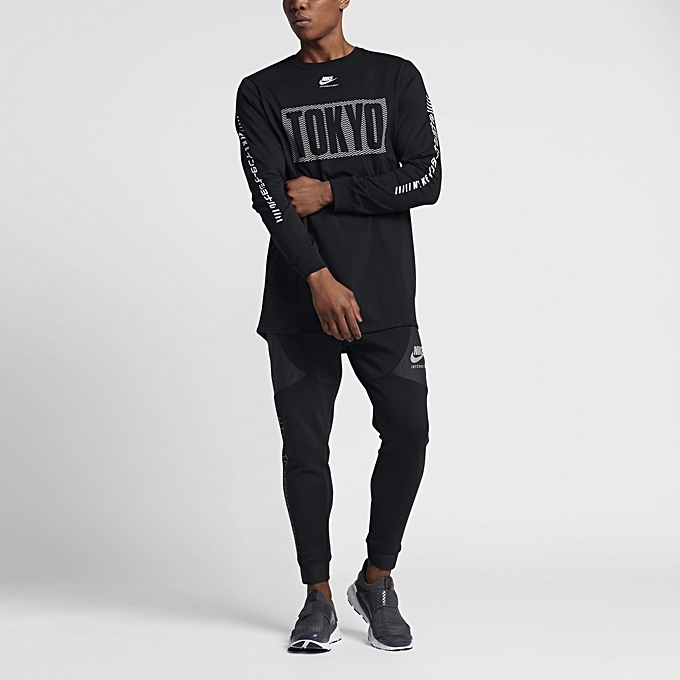 送料無料発送 人気 完売サイズ NIKE INTERNATIONAL Tokyo L/S T-shirt 長袖Tシャツ XL BLACK 正規品 新品未使用 タグ付 撮影.採寸の為開封_モデル着用例