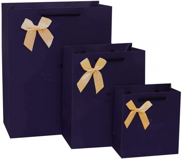 【新品即決】ギフトバッグ ５枚セット（メッセージカード5種セット付き）手提げ 紙袋 プレゼント 小物収納 (紺色 Lサイズ)_画像8