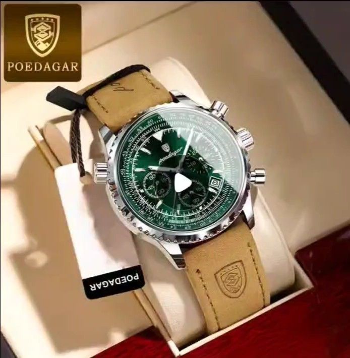 POEDAGAR クオーツ腕時計 クロノグラフ 防水 発光 耐衝撃 カレンダー タキメーター ルミナス