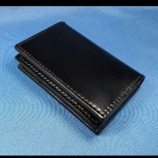 レザークラフト コードバン革 光沢艶黒色 大容量名刺カードケース★HG 受注製作 レザークラフト コードバン革 光沢艶黒色 大容量名刺カード