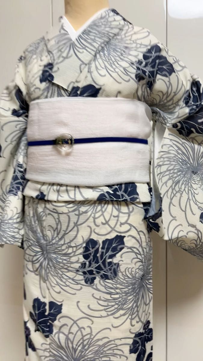 浴衣 ゆかた ユカタ 白にライトグレー、ネイビー Lサイズ 花火に L 浴衣単品 ※ゆかた帯は別売りです