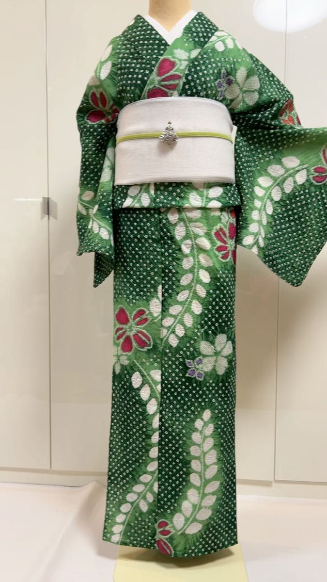 絞りの浴衣 ゆかた しぼり グリーン系 グリーン Lサイズ 浴衣単品販売 みどり