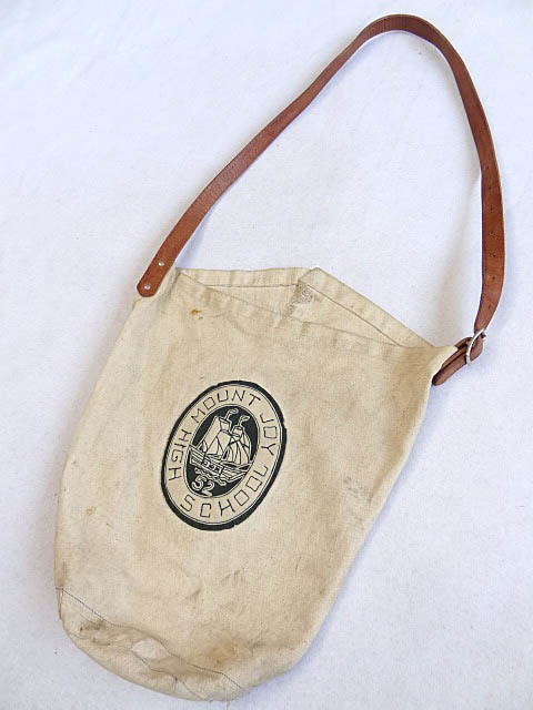  Vintage rare 50S yacht school canvas leather circle bottom bucket tote bag storage bag bag felt badge cow leather rare 40S