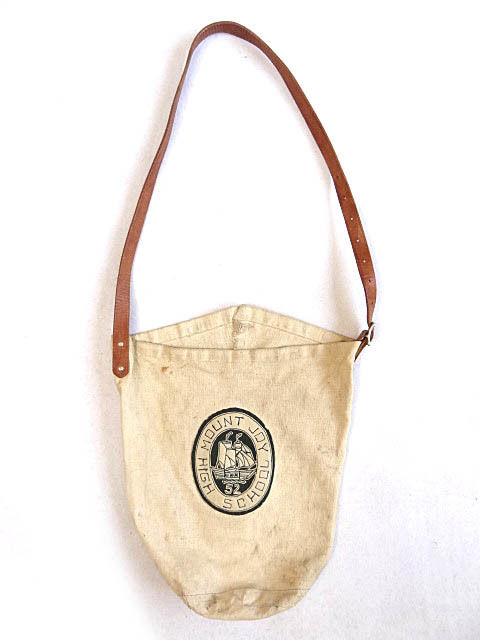  Vintage rare 50S yacht school canvas leather circle bottom bucket tote bag storage bag bag felt badge cow leather rare 40S