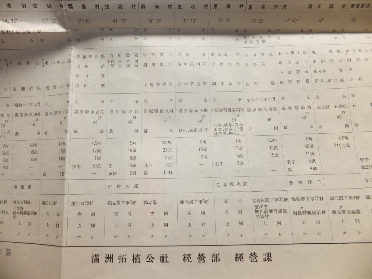 　☆　新資料/昭13 満州國 千振/弥栄村 大判「満州集團農業移民現況一覧表」満州拓殖公社/経営部 日本陸軍(関東軍)　☆_画像5