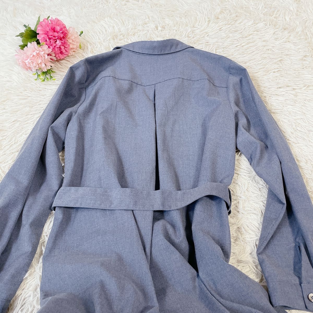 極美品 ローラアシュレイ フラワー刺繍 長袖シャツワンピース ベルト付 11号 極美品 ローラアシュレイ フラワー刺繍 長袖シャツワンピース