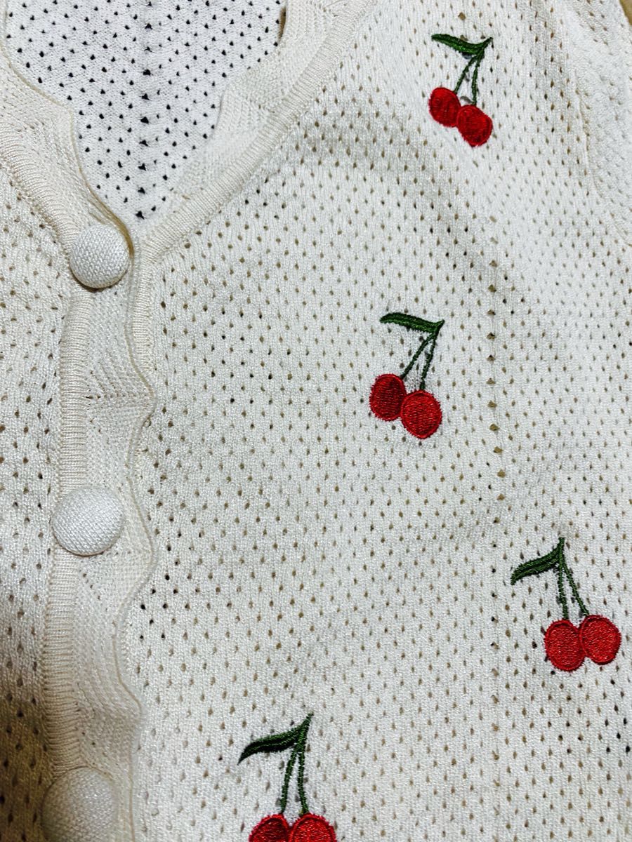Supar Beauty チェリー刺繍カーディガン 半袖ニット アンサンブル チェリー刺繍サマーニットカーディガン|Yahoo!フリマ(旧PayPay