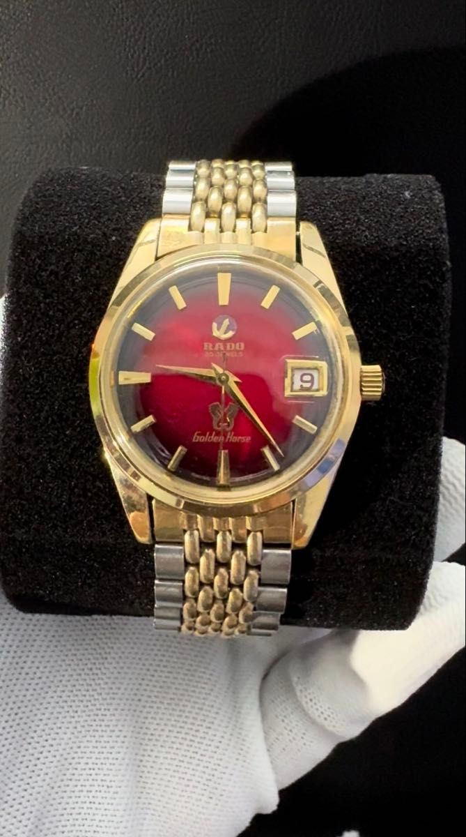 RADO Golden Horse 30 Jewels アクティブです, 希少な美しい赤い文字盤、ゴールドケースは今でも美しい