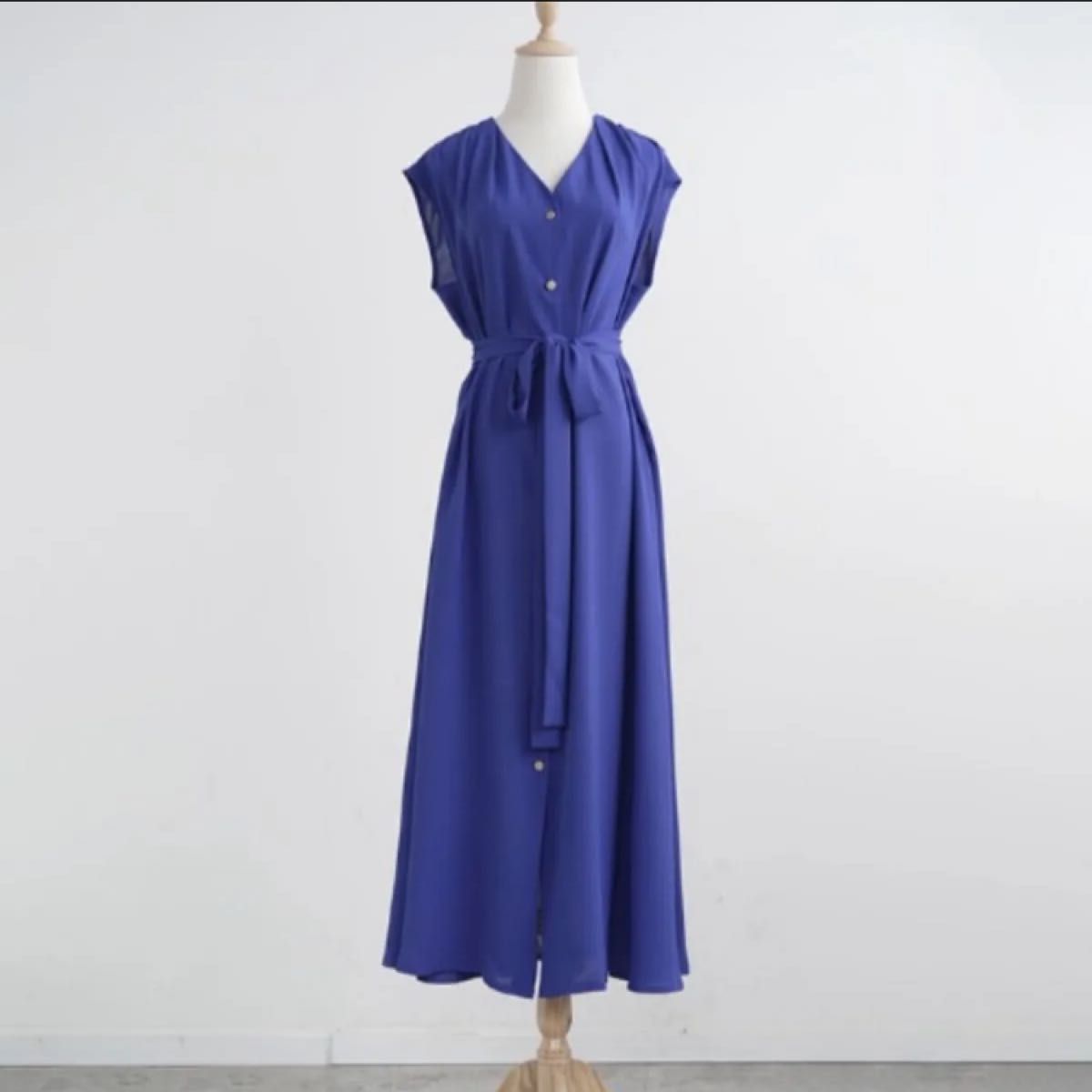 ☆ワンピース ドレス ノースリーブ ブルー 青 Futier land ノースリーブワンピース 青 ブルー Vネック 夏