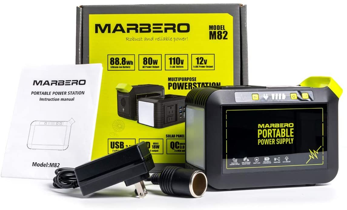 MARBERO ポータブル電源 M82 24000mAh/88.8Wh 小型 軽量 家庭用蓄電池 PSE認証済 AC(80W 瞬間最大120W)  超高輝度LEDライト付き/255