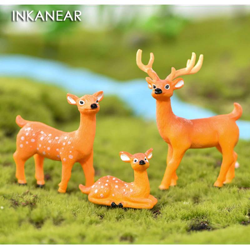 ヤフオク 3 ピース セットかわいい鹿置物 ミニチュア動物