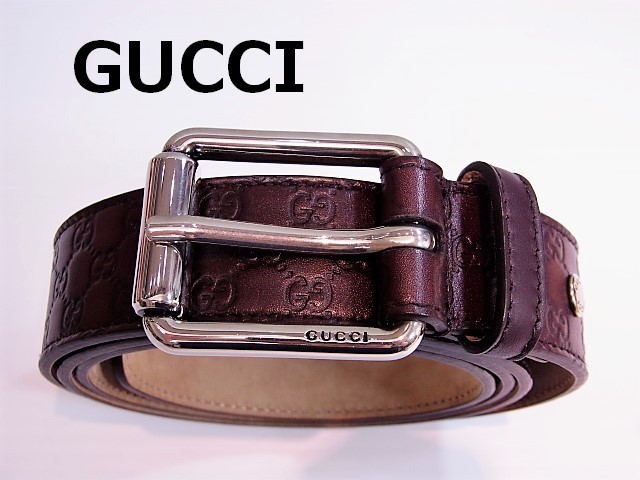 超歓迎】 ベルト レザー グッチシマ グッチ GUCCI 送無 こげ茶 男女