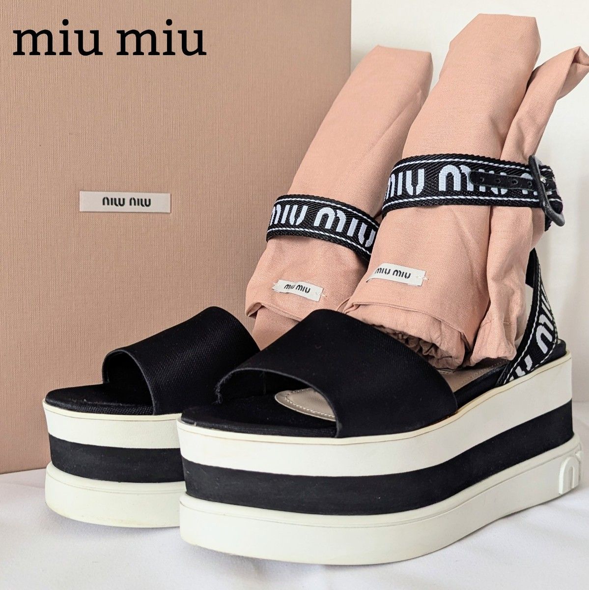 ★送料込★MIUMIU ストラップサンダル 完売品 付属品有 miu miu ミュウミュウ ストラップサンダル 厚底