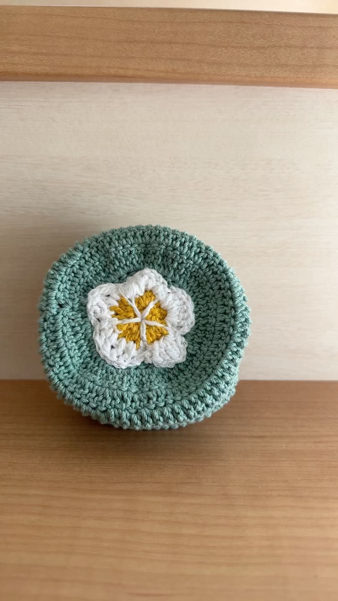 ハンドメイド お花モチーフ ミニポーチ 小物入れ グリーン