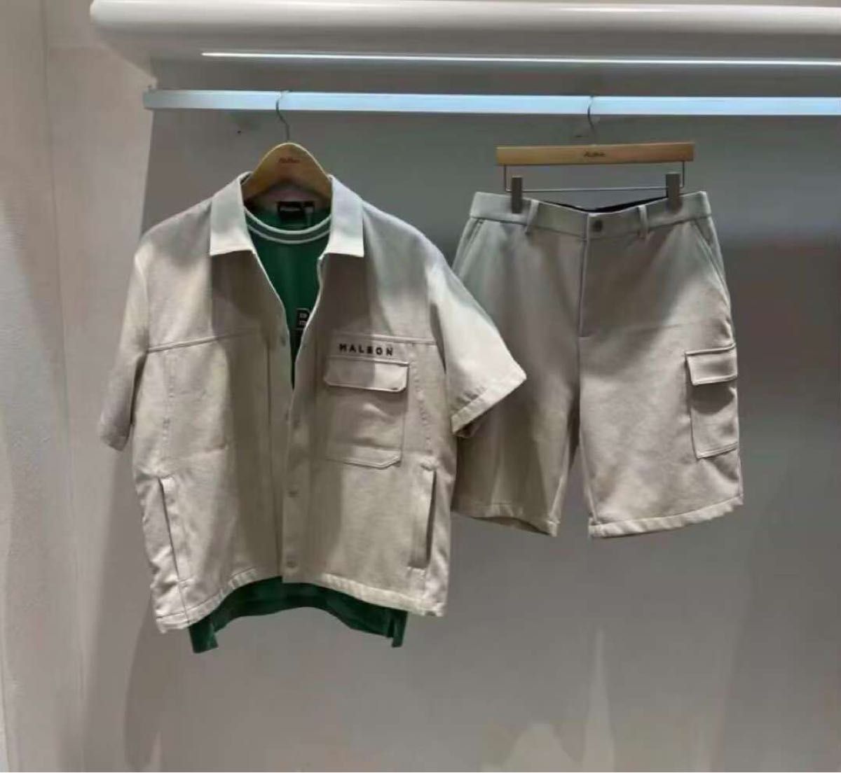 MALBON ☆GOLF マルボンゴルフ メンズ セット 2点セット ベージュ MALBON マルボンゴルフ メンズ セット 2点セット セットアップ