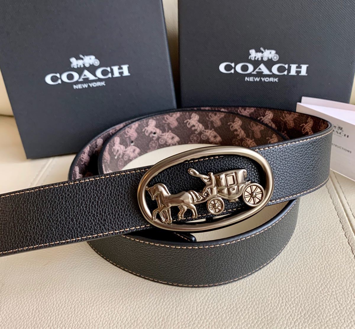 COACH コーチ 新品馬車 新作未使用 メンズベルト リバーシブル｜Yahoo