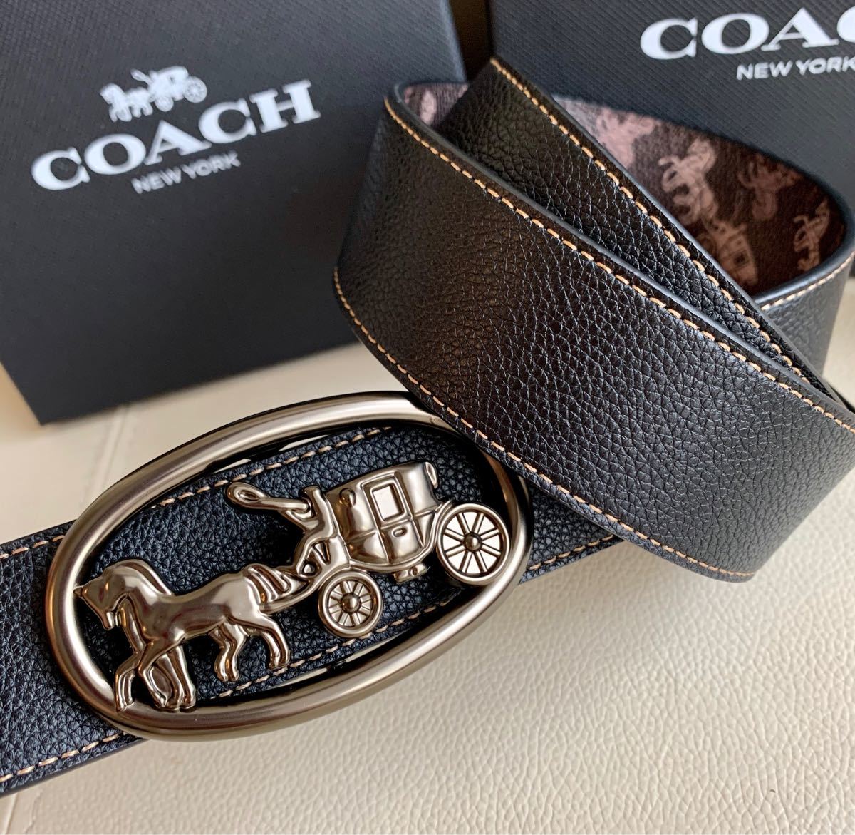 COACH コーチ 新品馬車 新作未使用 メンズベルト リバーシブル｜Yahoo