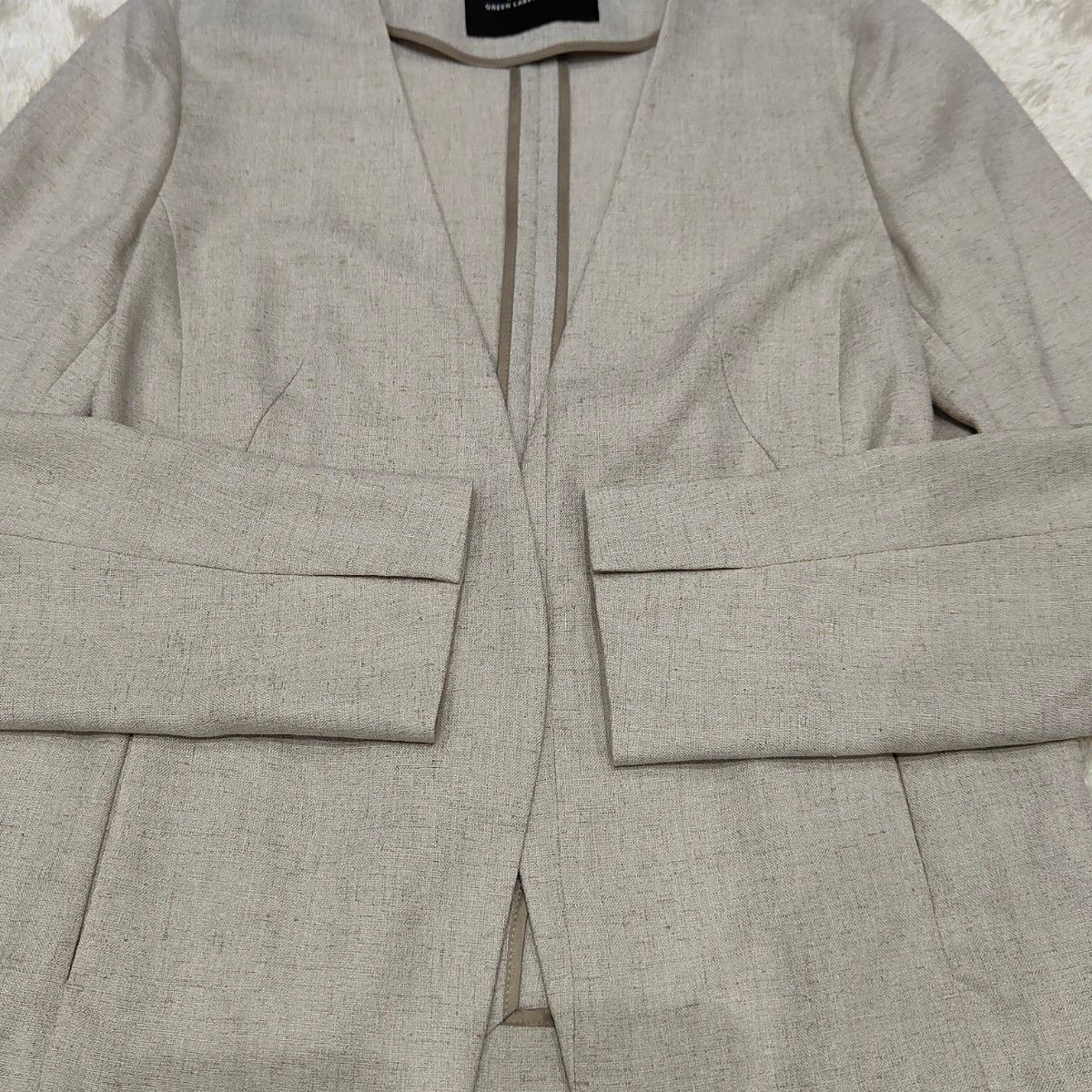 green label relaxing ノーカラーパンツスーツ上下 GREEN LABEL RELAXING リネンライク ノーカラー パンツスーツ 38
