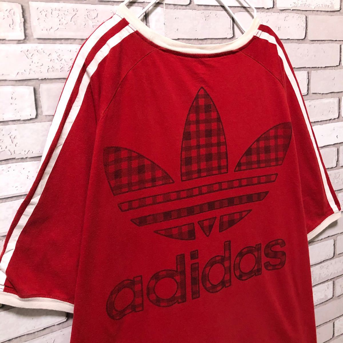 【定番】adidas 半袖Tシャツ ☆ 背面ビックロゴ 袖ライン ビックサイズ