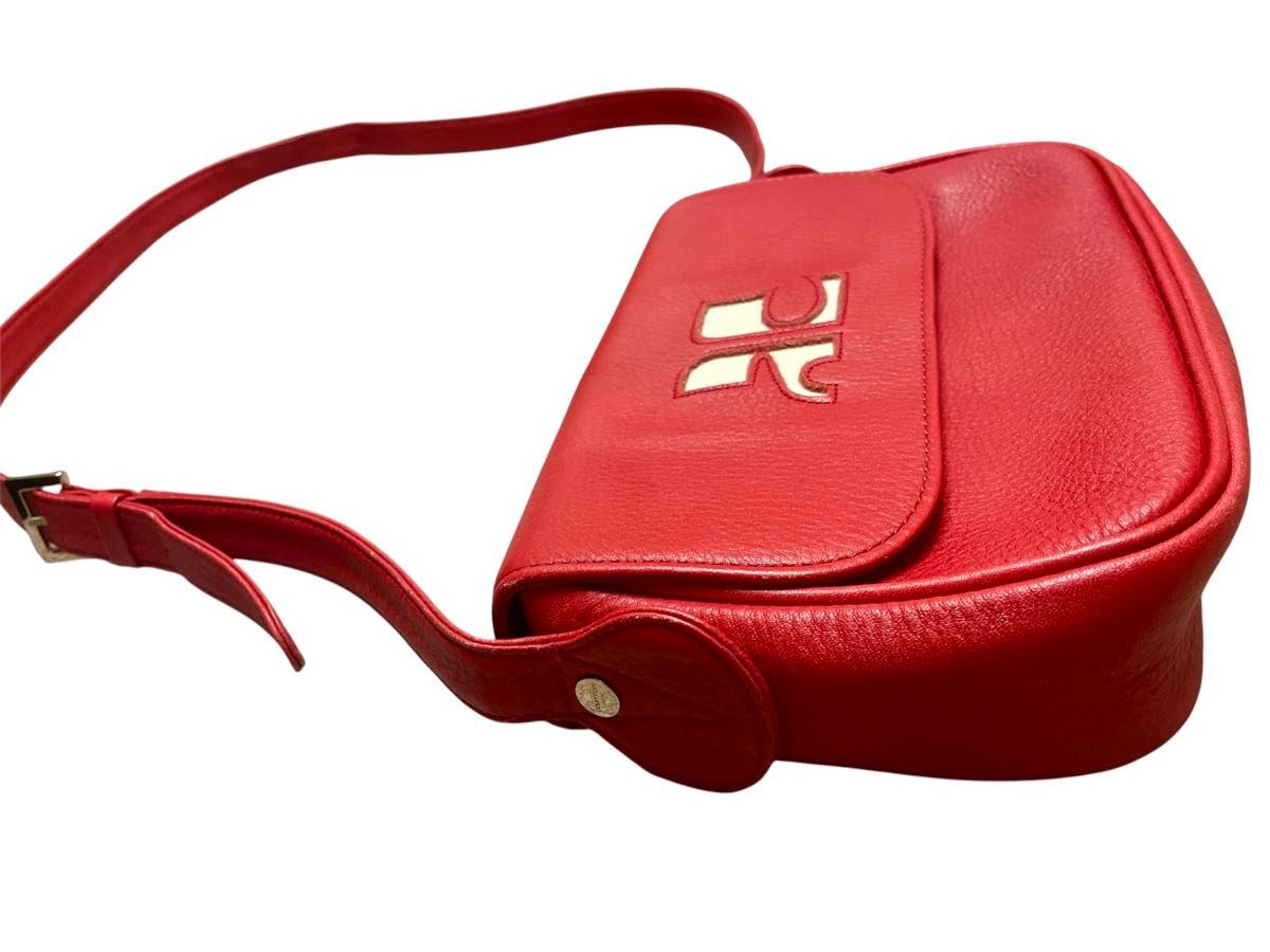 COURREGES ロゴ入りレザーショルダーバッグ 関税送料込み courreges クレージュ レザー ロゴ ショルダーバッグ レッド 赤