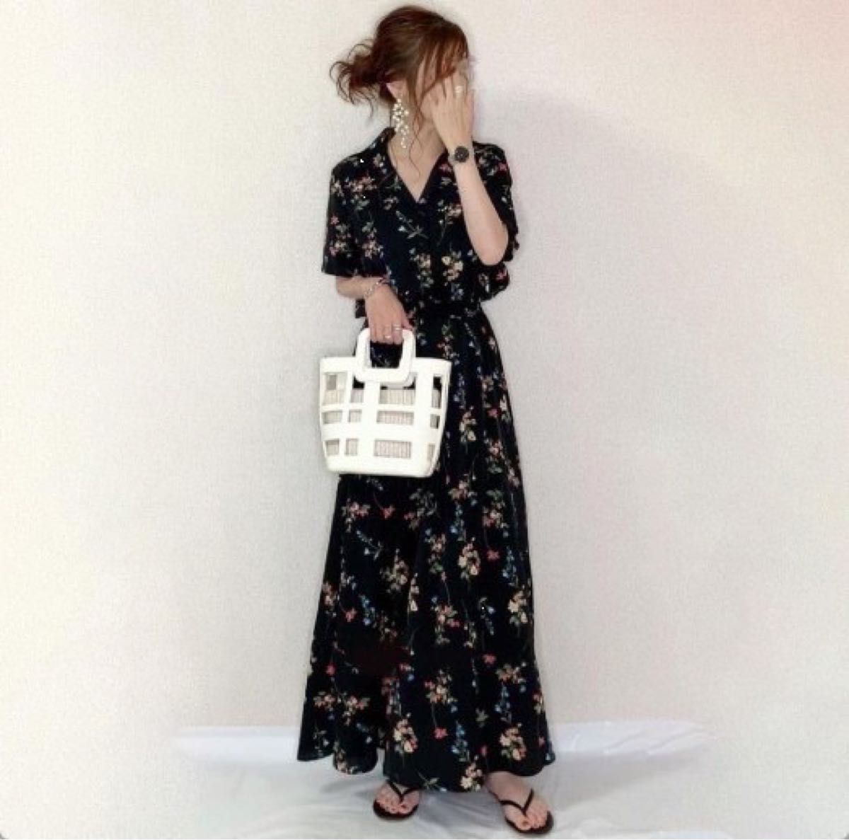 ワンピース ロング 花柄 シフォン 黒 シアー マキシ 綺麗 ~4XL S ロングワンピース 花柄 黒 マキシ丈 シフォン 半袖 夏