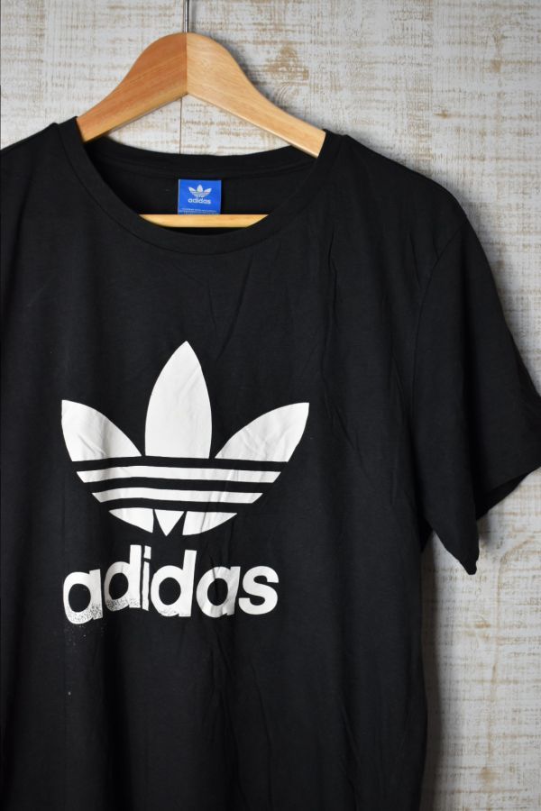 ☆US古着 adidas アディダス トレフォイル 三つ葉マーク プリント Tシャツ ドライ 速乾 スポーツ ブラック黒【Mくらい】　　　　　◆2492◆_画像1