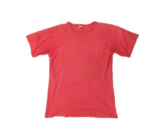 80s USA製 無地 チャンピオン Tシャツ トリコタグ ビンテージ 目無し サーモン ピンク 赤 リバースウィーブ USA
