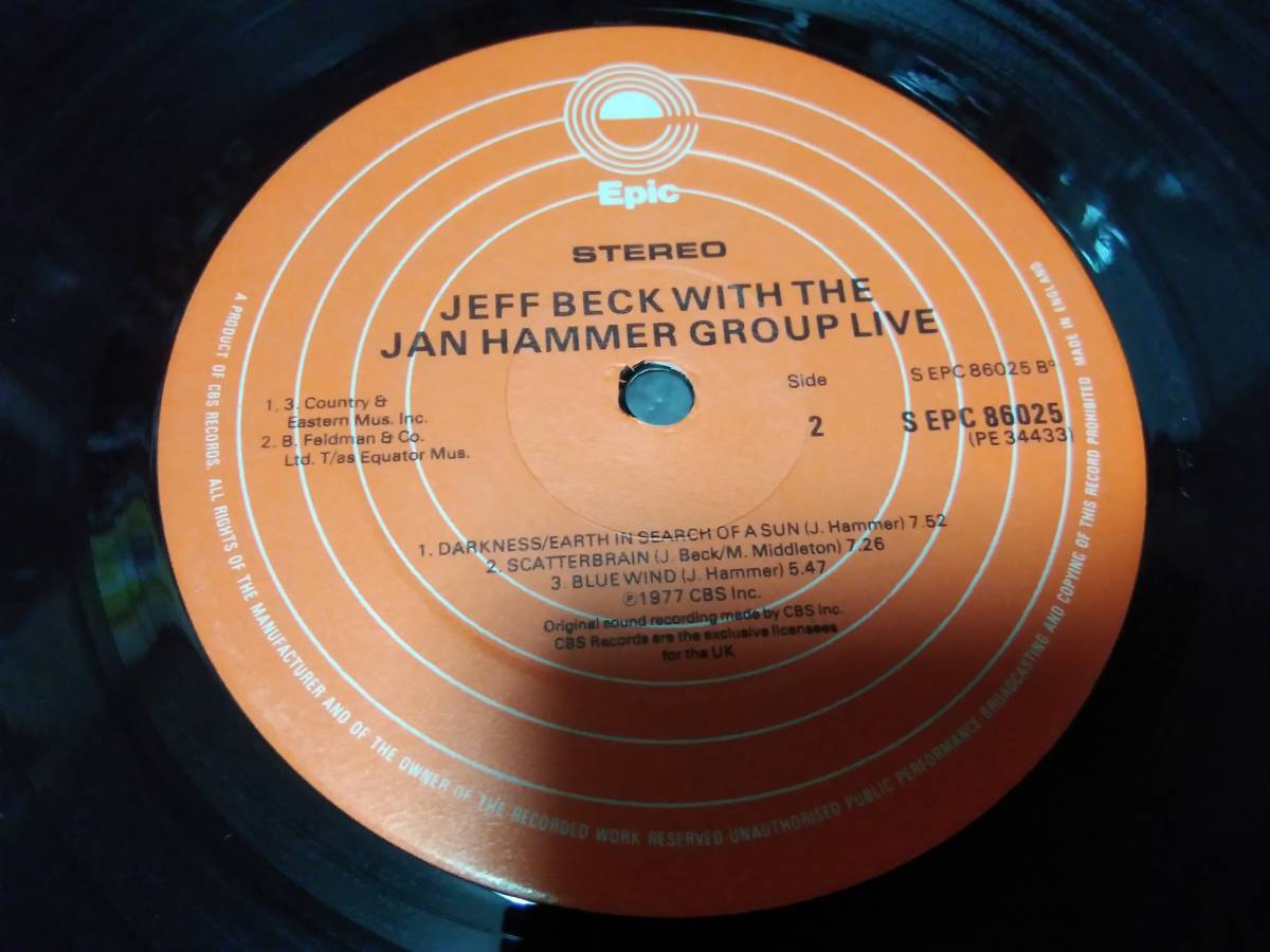 JEFF BECK ジェフ ベック ◆JEFF BECK WITH THE JAM HAMMER GROUP LIVE UKアナログ盤 _画像2