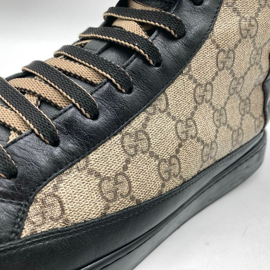GUCCI■【セール】国内発■メンズ レザー ハイカットスニーカー GUCCI グッチ ハイカットスニーカー 31cm GG柄 レザー ブラック