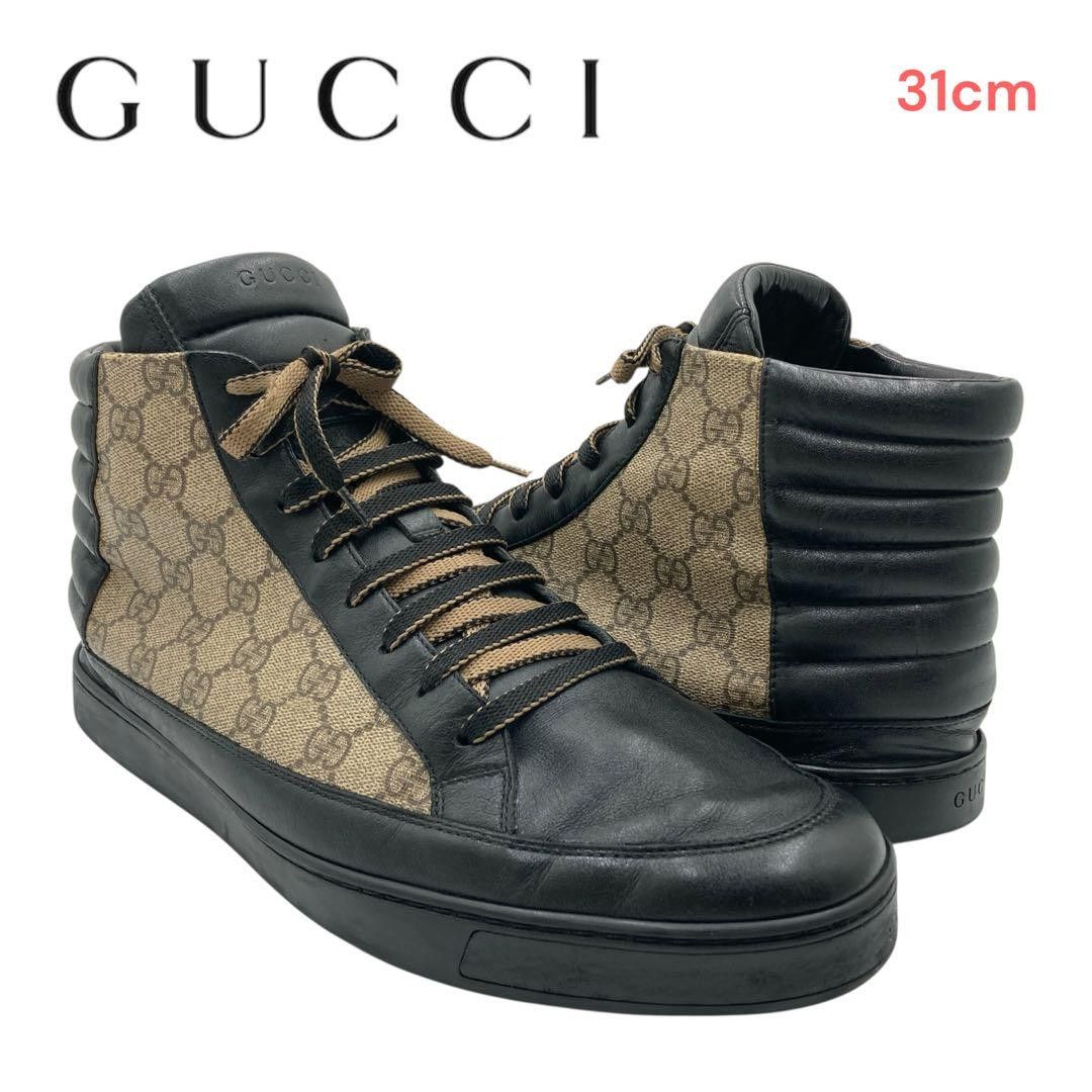 サイズ限定【GUCCI】グッチ GG ジャカード ハイカットスニーカー GUCCI グッチ ハイカットスニーカー 31cm GG柄 レザー ブラック