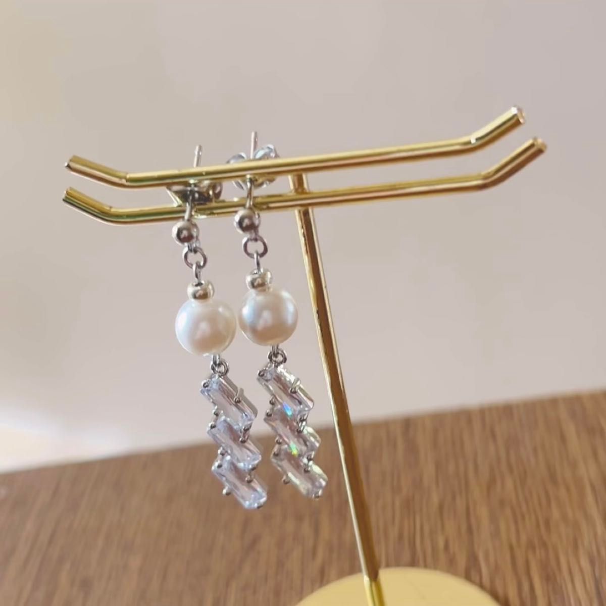 シルバーピアス ジルコニア ダイヤ パール ロング 上品 綺麗