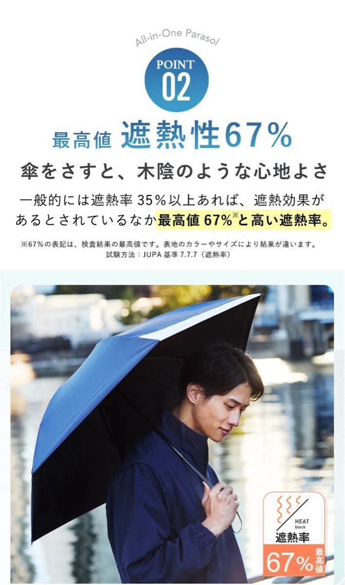 【美品】日傘 COKAGE+ACTIVE 耐風 パールホワイト 新品】COKAGE+ ACTIVE 耐風 55cm 3段折りたたみ日傘(パール