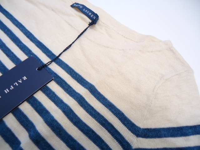 [KCM]ralph-98-XS# новый товар #[RALPH LAUREN/ Ralph Lauren ] женский лен . длинный рукав окантовка вязаный XSkinali× оттенок голубого 