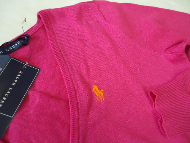 [KCM]ralph-101-M# новый товар #[RALPH LAUREN/ Ralph Lauren ] женский длинный рукав V шея свитер M розовый 