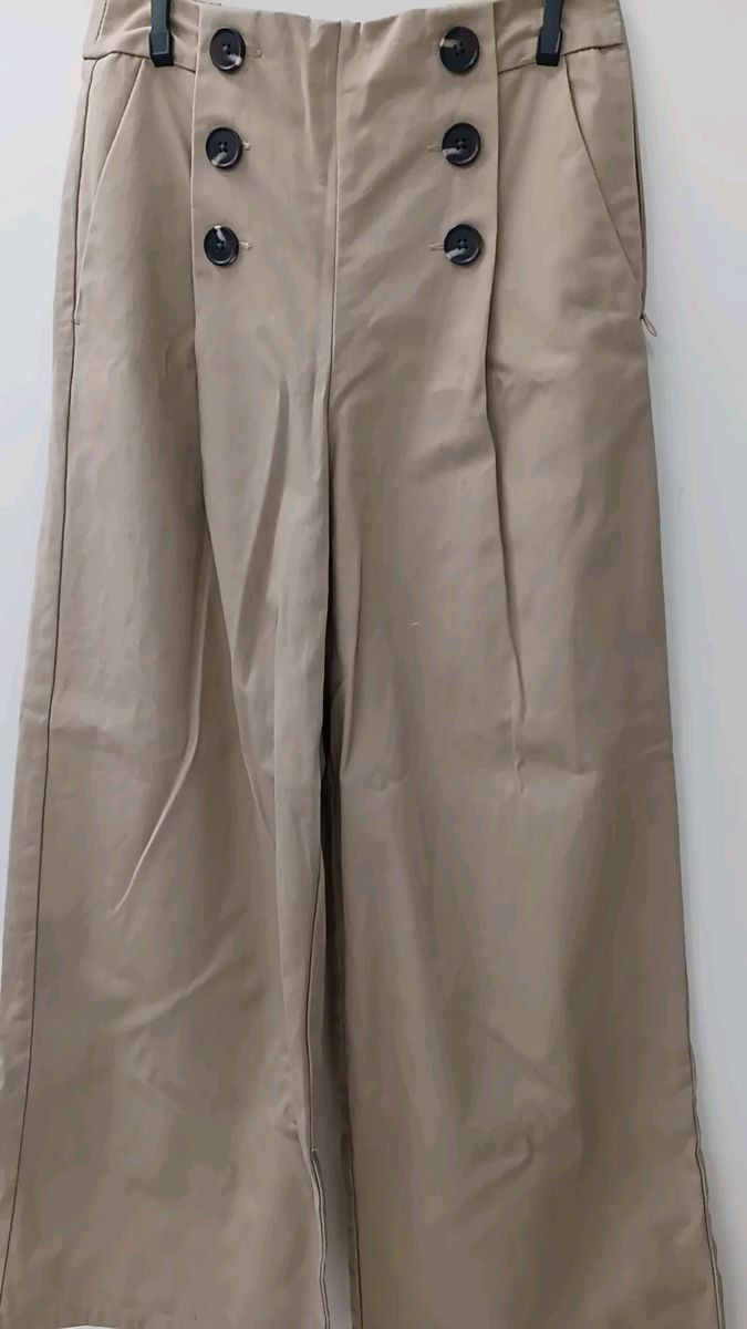 S【ワイドパンツ ベージュ】GU レディース 着丈約94 股下約67 シンプル 可愛い 飾りボタン きれいめ