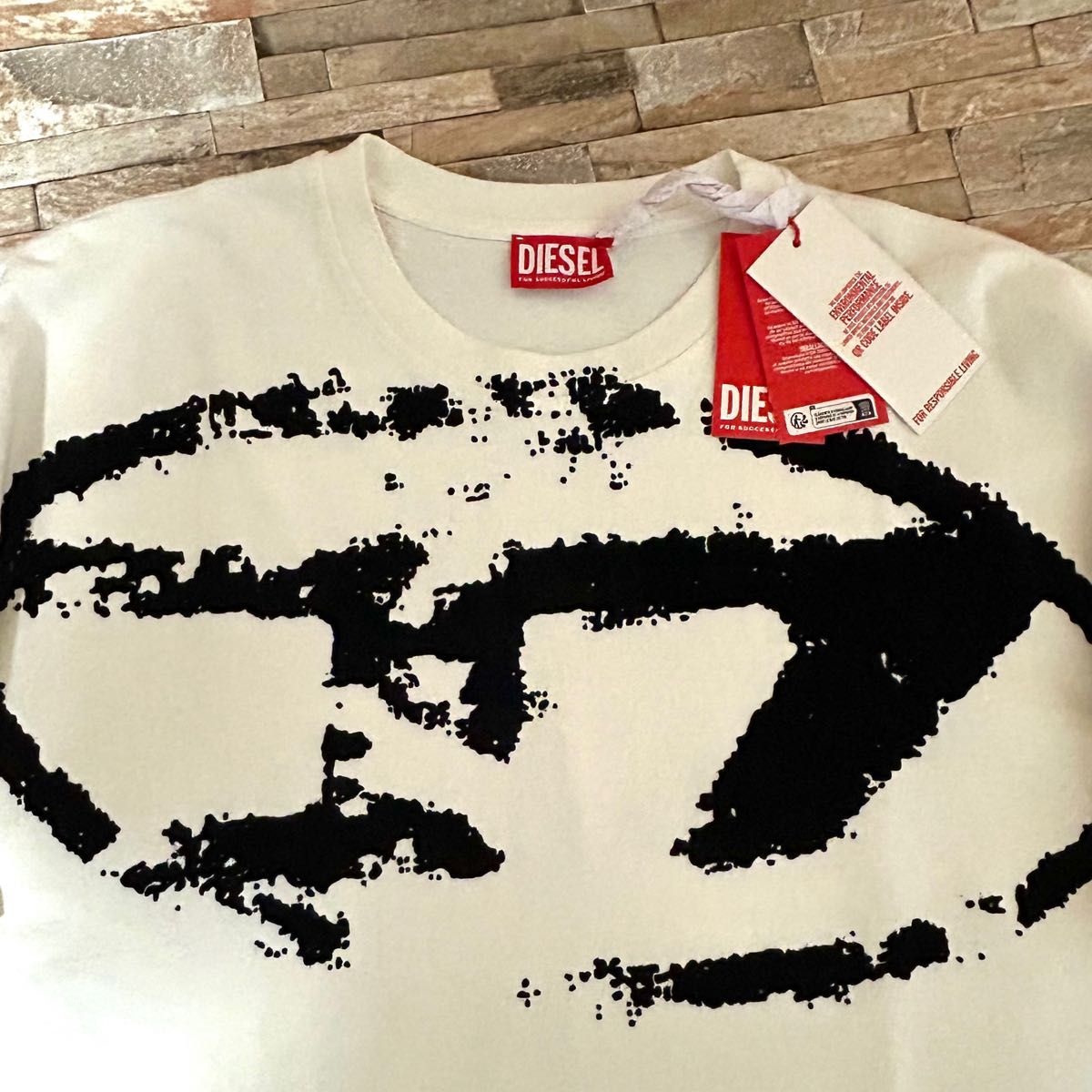 DIESEL/大人もOK オーバル-D ロゴ プレート Tシャツ 新品】DIESEL ディーゼル/フロッキーオーバルDロゴTシャツ