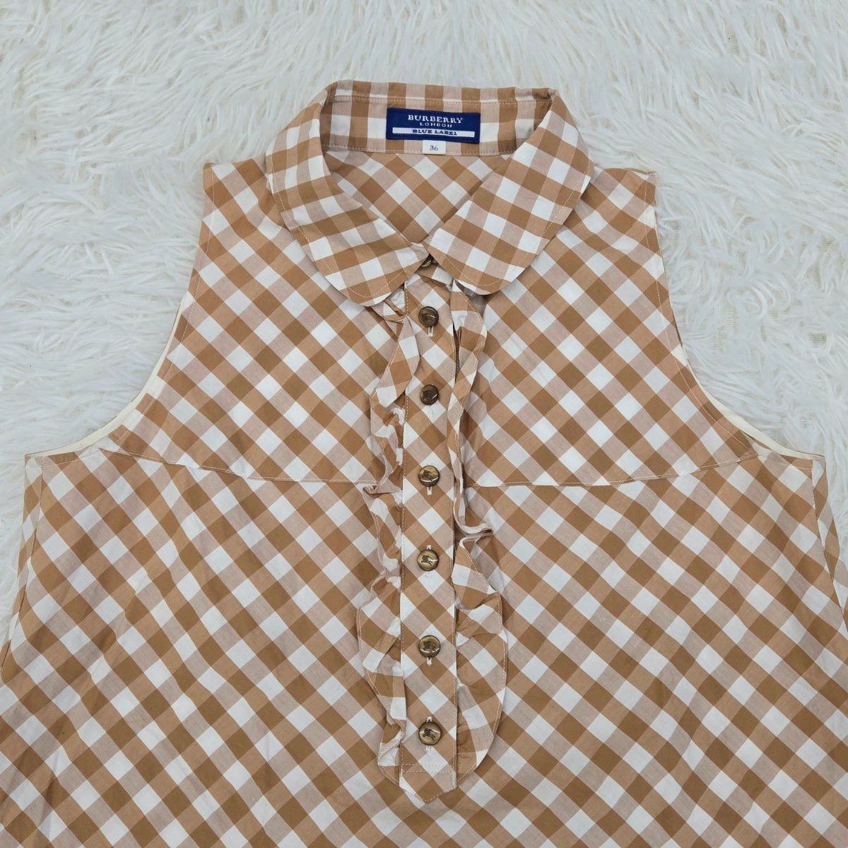 Burberry BLUE LABEL ノースリーブ シフォン リボン 紐 BURBERRY BLUE LABEL バーバリーブルーレーベル ノースリーブ