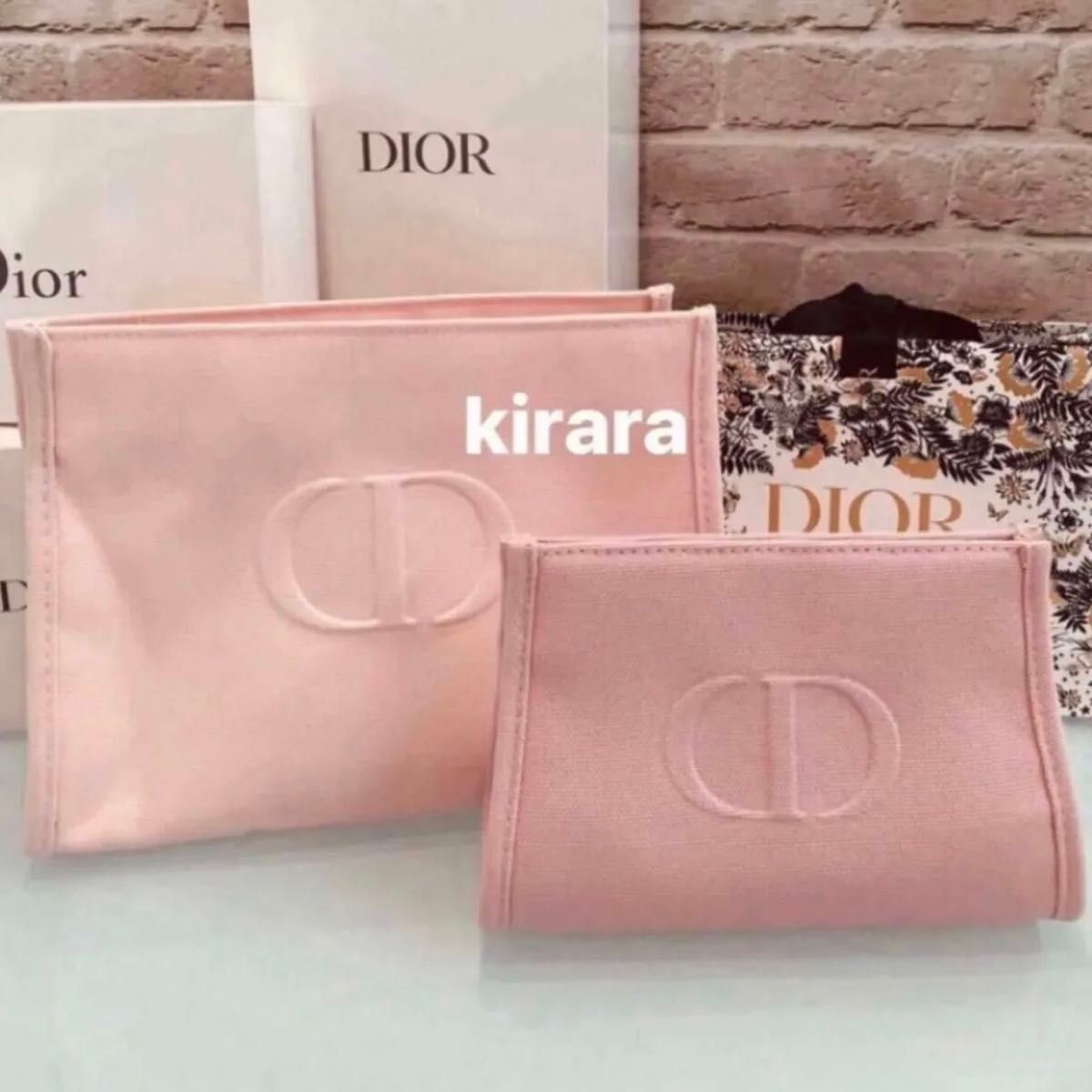 【DIOR】クラッチバッグ型ピンクポーチ&ミニチュア ノベルティ 希少大小2個セット Dior クリスチャンディオール ポーチ ピンク