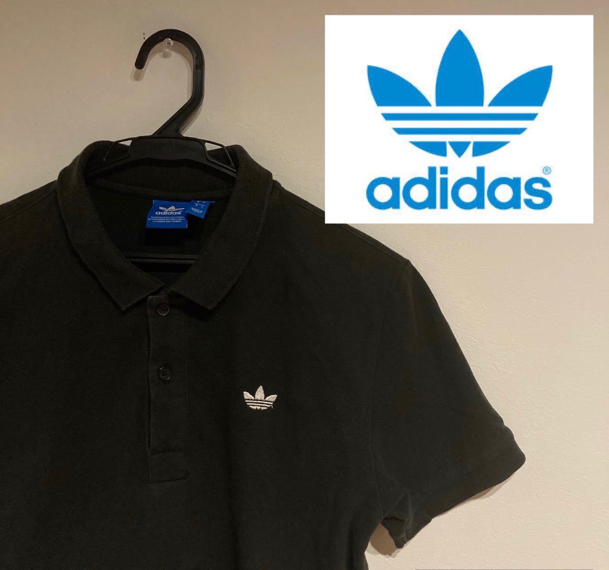 アディダス　三つ葉ロゴ　ポロシャツ　黒　半袖シャツ　オリジナルス adidas