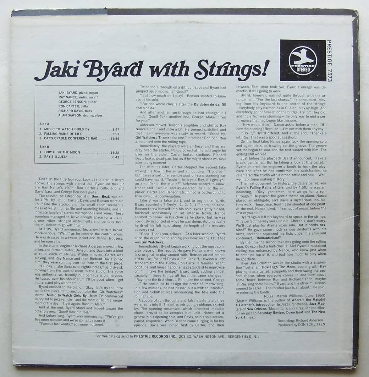 ◆ JAKI BYARD With Strings ◆ Prestige PR 7573 (blue) ◆ V_画像2