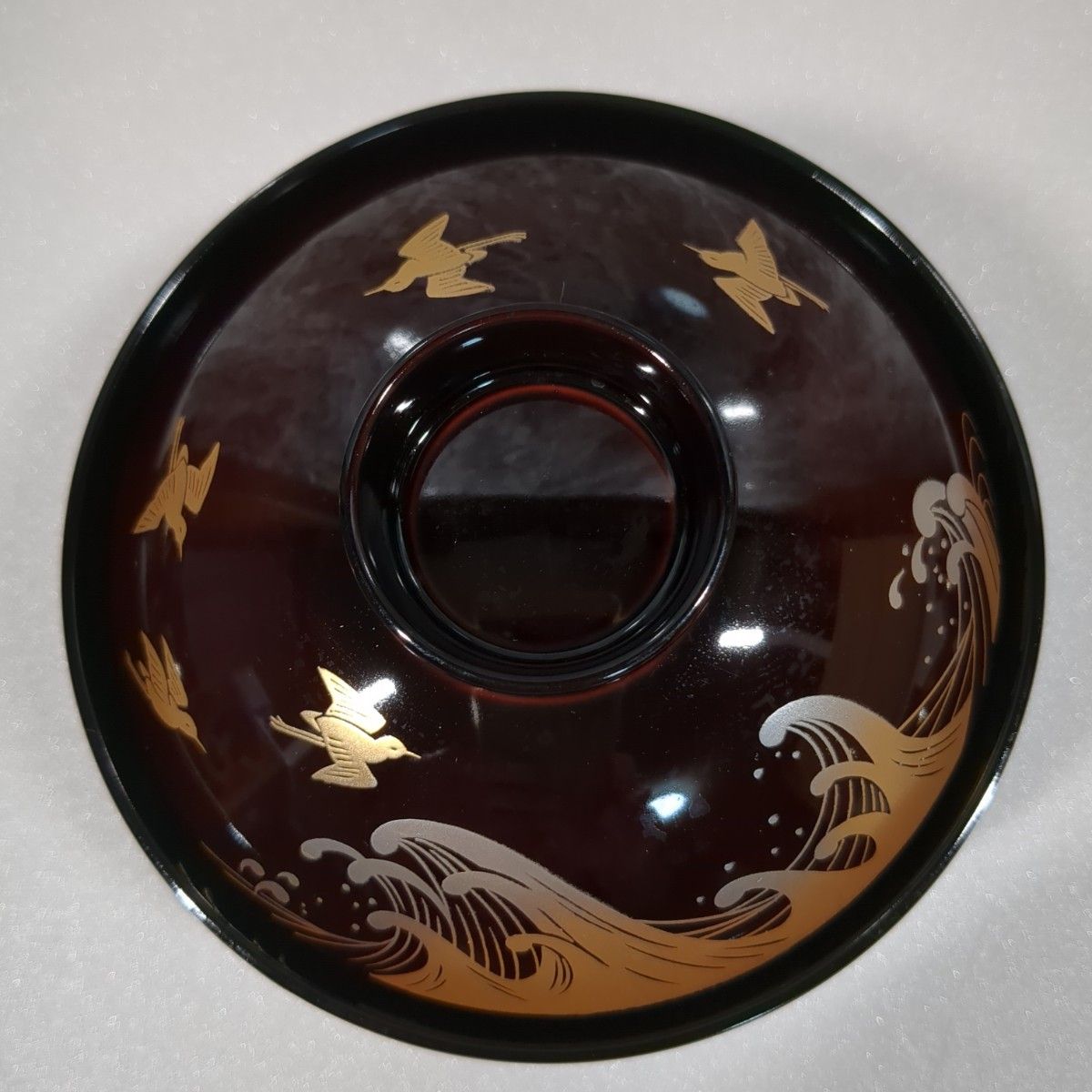 漆器 椀 月と波のデザイン 合成漆器 汁椀 5個セット 金彩蒔絵の波千鳥模様 年代物|Yahoo