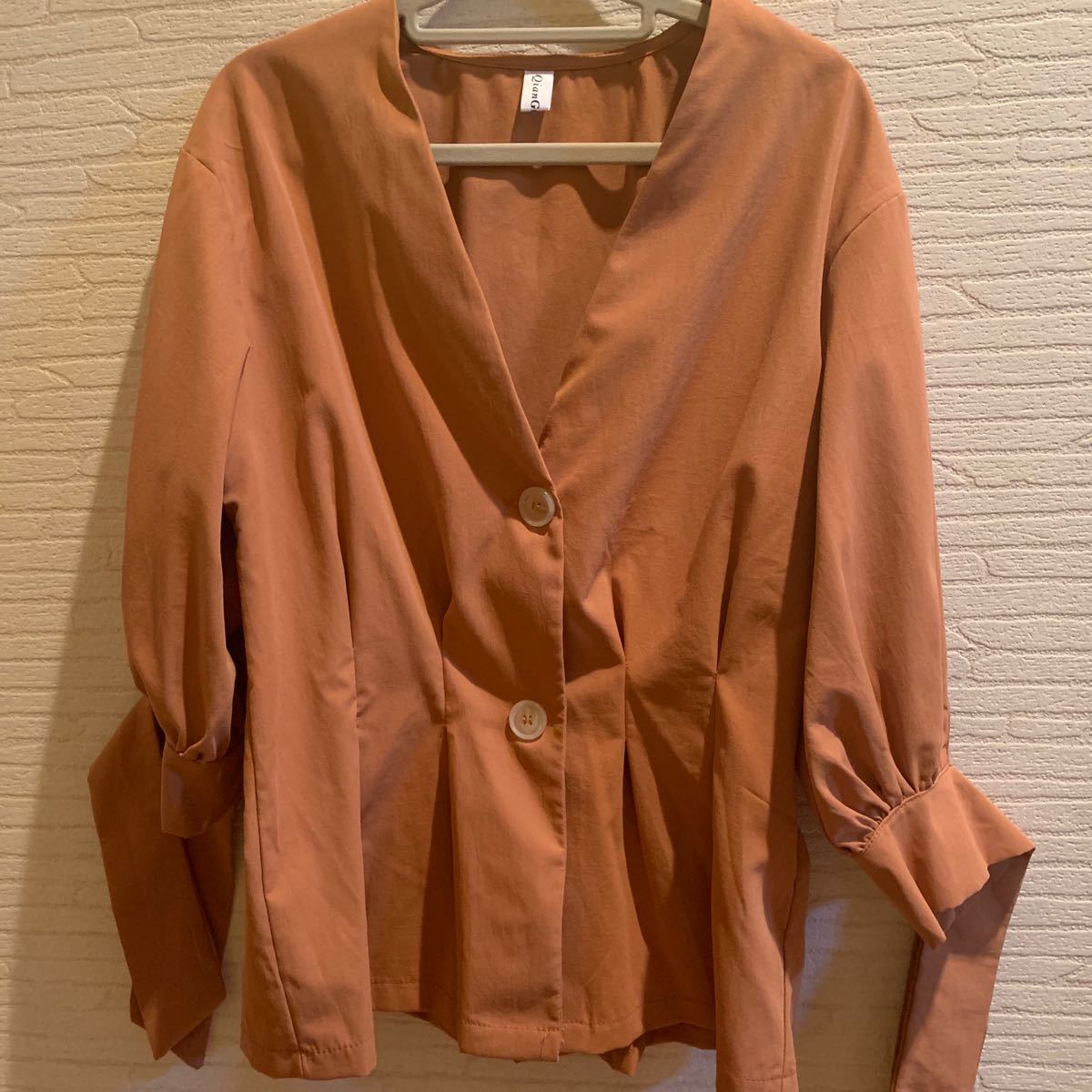 【韓国ファッション】オレンジ ブラウン シャツ ブラウス 