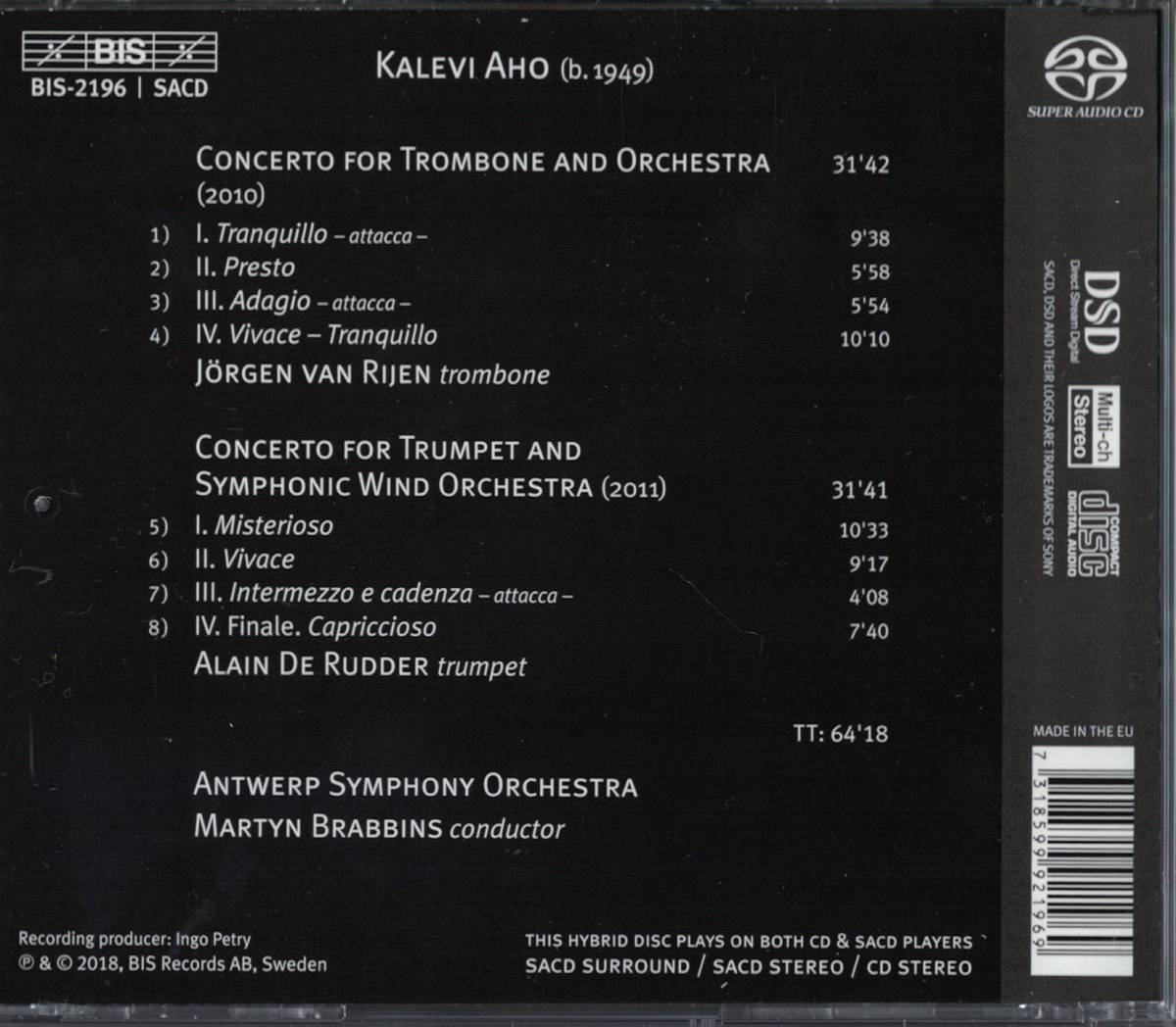[トロンボーンCD] Jorgen van Rijen - Kalevi Aho: Trombone Concerto ユルゲン・ファン・ライエン カレヴィ・アホ トロンボーン協奏曲_画像2