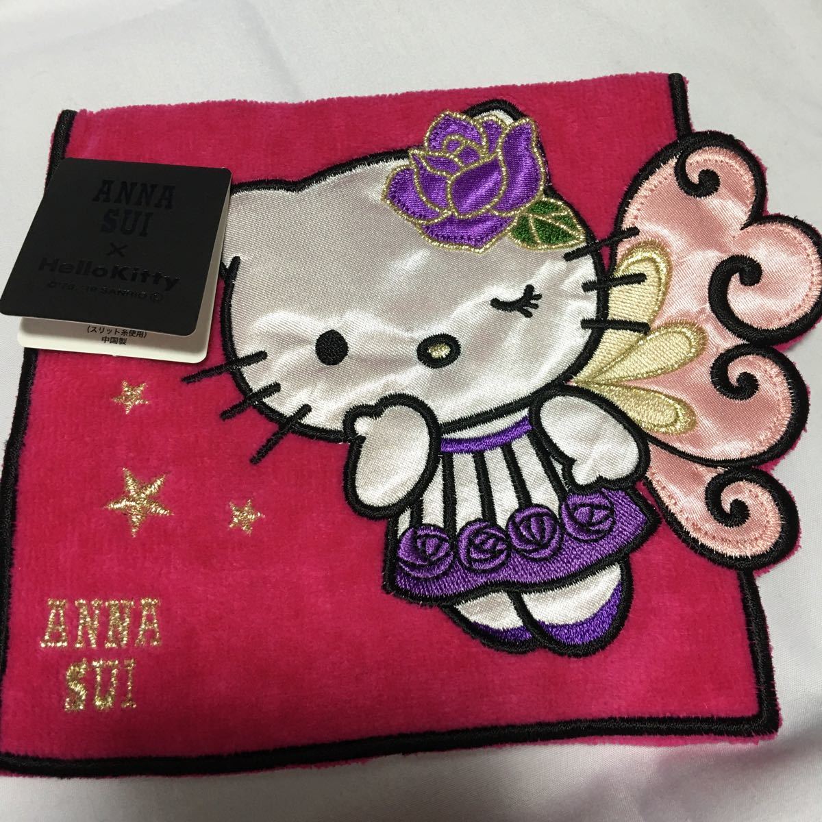 アナスイANNA SUI ×サンリオ ハローキティ ポケット タオル ハンカチ ポーチ 刺繍 ピンク 未使用a_画像1