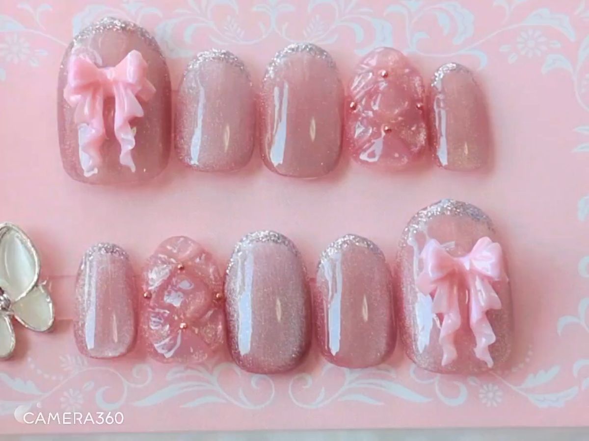 ネイルチップ ショートオーバル☆ピンク キルティングマグネットネイル NO.3