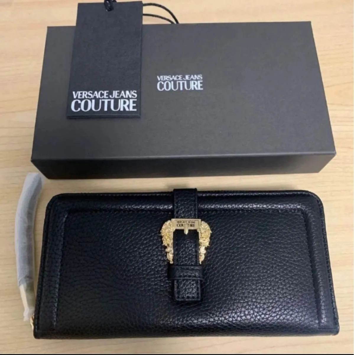 VERSACE JEANS ブラック ロゴ バックル ウォレット 長財布 正規品】VERSACE JEANS COUTURE ヴェルサーチェ ジーンズ